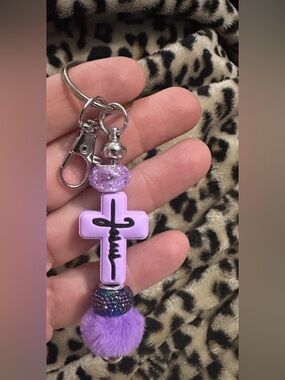 Lavender Cross Jesus keychain